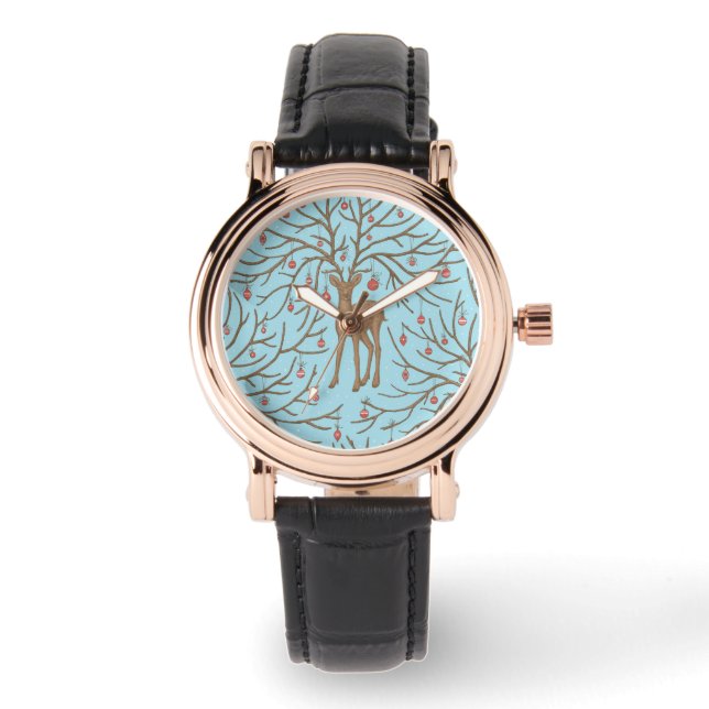 Christmas deer on blue armbanduhr (Vorderseite)