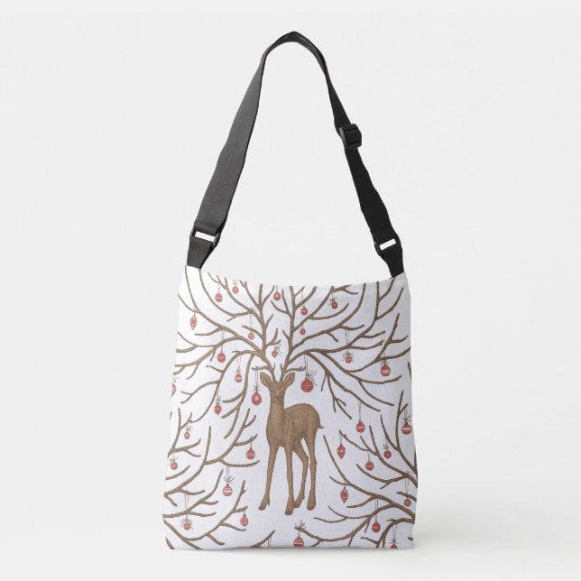 Christmas deer on white tragetaschen mit langen trägern (Vorderseite)