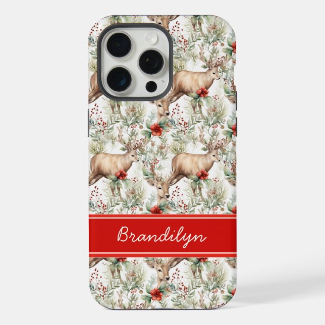 Christmas Deer Phone Case | Personalized Name iPhone 15 Pro Max Hülle (Rückseite)