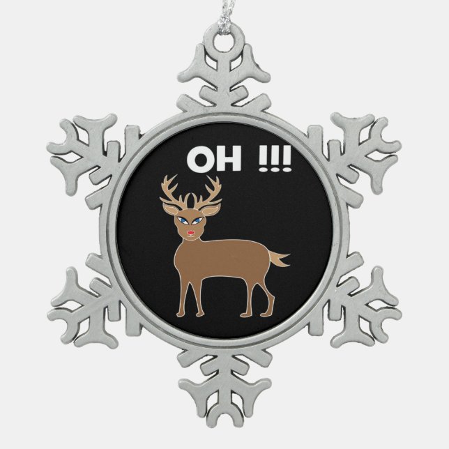 Christmas Deer Season Cute Festive Retro Style  Schneeflocken Zinn-Ornament (Vorderseite)