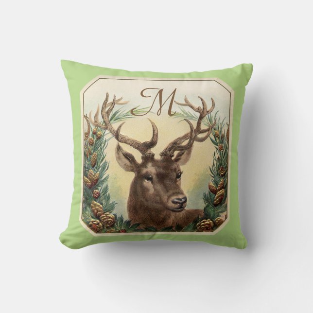 CHRISTMAS DEIN,PINE CONE CROWN MONOGRAM Minze Grün Kissen (Vorderseite)
