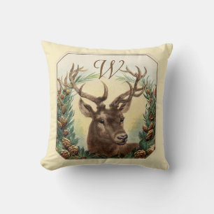 CHRISTMAS DEINE,PINE CONES CROWN MONOGRAM Creme Kissen