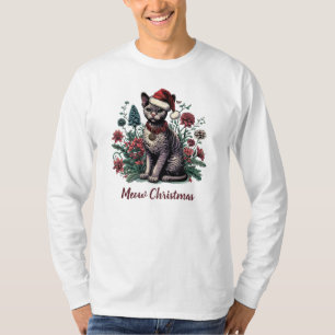Christmas Devon Rex Cat: Weihnachtsmannmütze und B T-Shirt