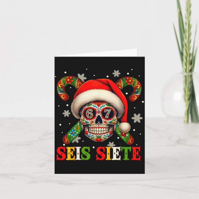 Christmas Dia De Los Muertos Sugar Skull Seis Siet Karte (Vorderseite)