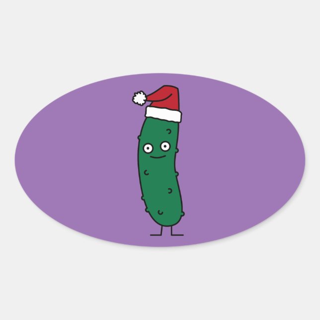 Christmas Dill Pickle mit einer Weihnachtsmannmütz Ovaler Aufkleber (Vorderseite)