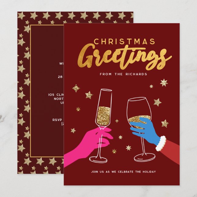 Christmas Dink farbenfrohe, feines Party Einladung (Vorne/Hinten)