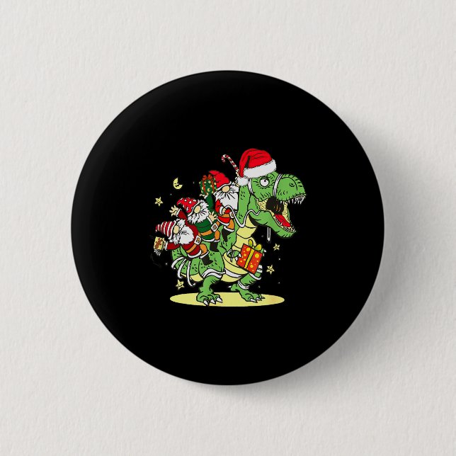 Christmas, Dino, Ugly Xmas, Trex Dinosaur, Gnome  Button (Vorderseite)