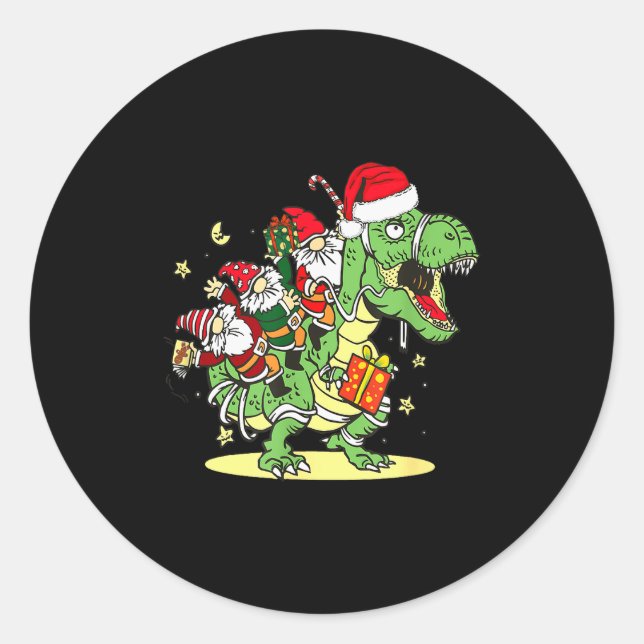 Christmas, Dino, Ugly Xmas, Trex Dinosaur, Gnome  Runder Aufkleber (Vorderseite)