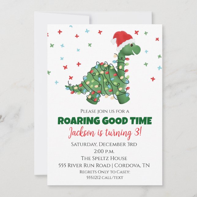 Christmas Dinosaur Birthday Invitation (Devant)