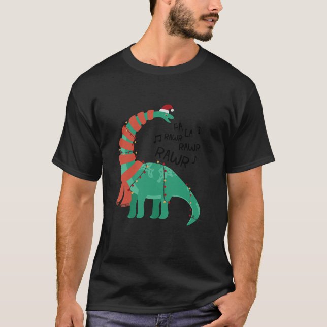 Christmas Dinosaur Brontosaurus Gesang Fa Ra Rawr T-Shirt (Vorderseite)