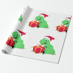 CHRISTMAS DINOSAUR MIT Weihnachtsmannmütze Wrappi Geschenkpapier