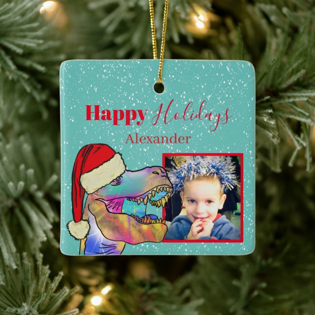 Christmas Dinosaurier Foto Keepake Keramikornament (Baum)