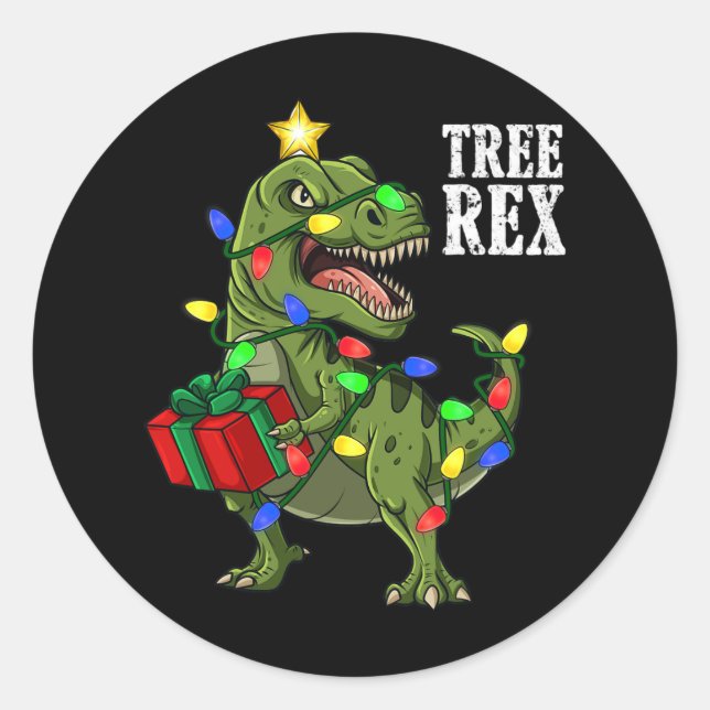 Christmas Dinosaurier Tree Rex Boys Girls Kids Xma Runder Aufkleber (Vorderseite)