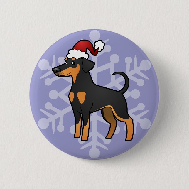 Christmas Doberman Pinscher (Diskettenohren) Button (Vorderseite)