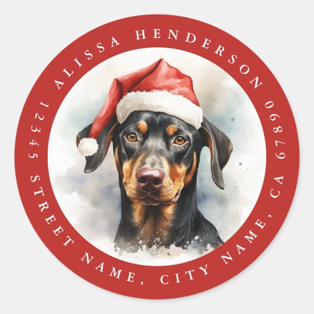 Christmas Doberman Round Stickers (Vorderseite)