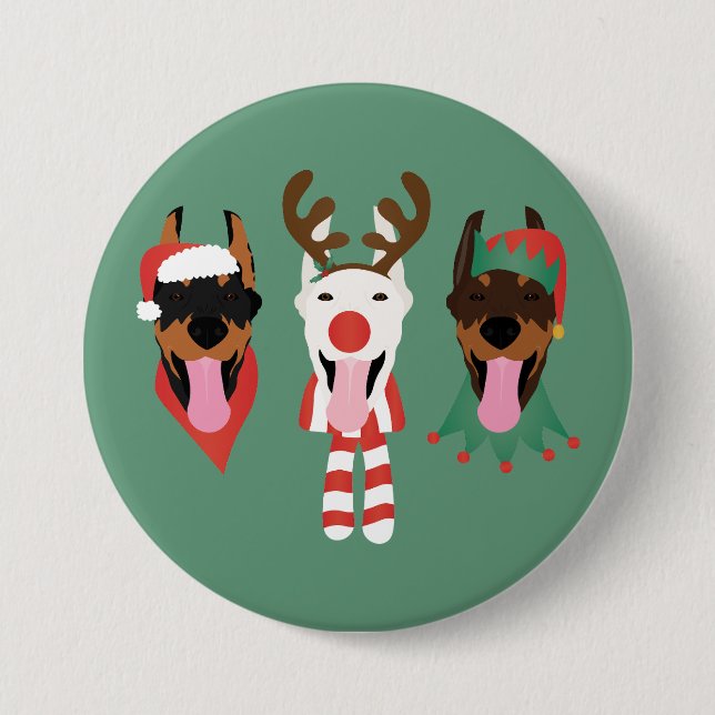 Christmas Dobermann Hunde Button (Vorderseite)