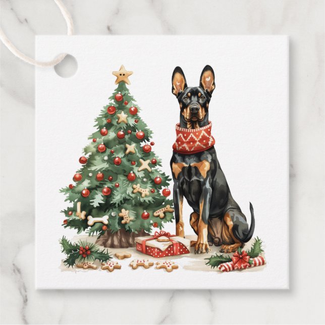 Christmas Dobermann Hunde Geschenkanhänger (Vorderseite)