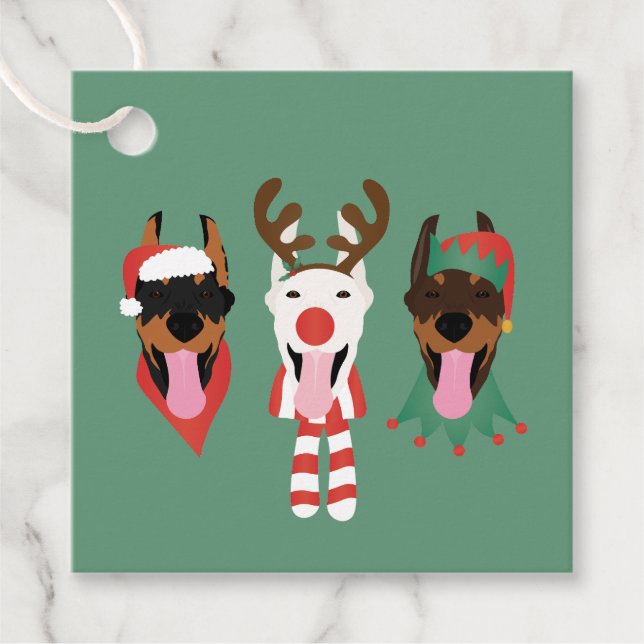 Christmas Dobermann Hunde Geschenkanhänger (Vorderseite)