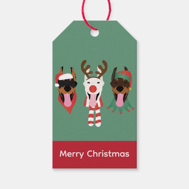 Christmas Dobermann Hunde Geschenkanhänger (Vorderseite)