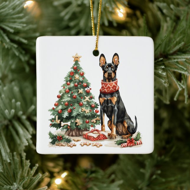 Christmas Dobermann Hunde Keramikornament (Baum)