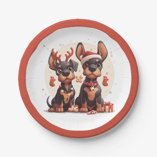 Christmas Dobermann Hunde Pappteller (Vorderseite)