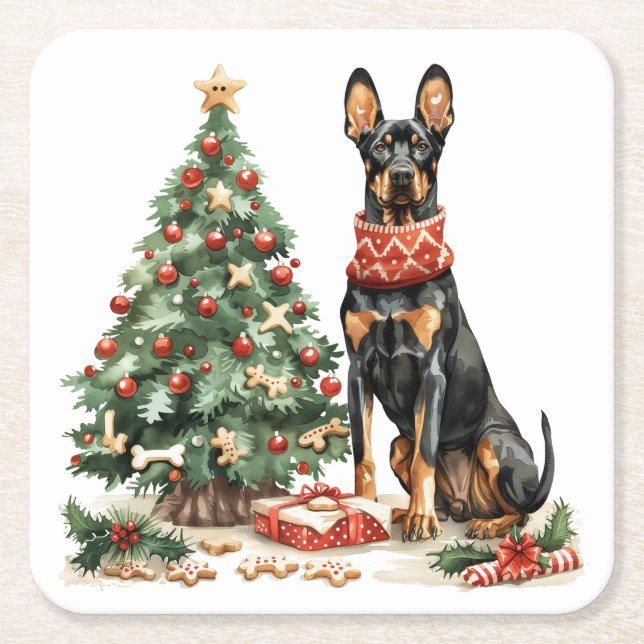 Christmas Dobermann Hunde Rechteckiger Pappuntersetzer (Vorderseite)