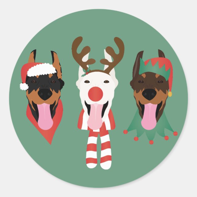 Christmas Dobermann Hunde Runder Aufkleber (Vorderseite)