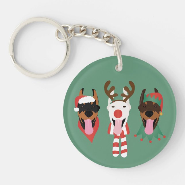 Christmas Dobermann Hunde Schlüsselanhänger (Vorderseite)