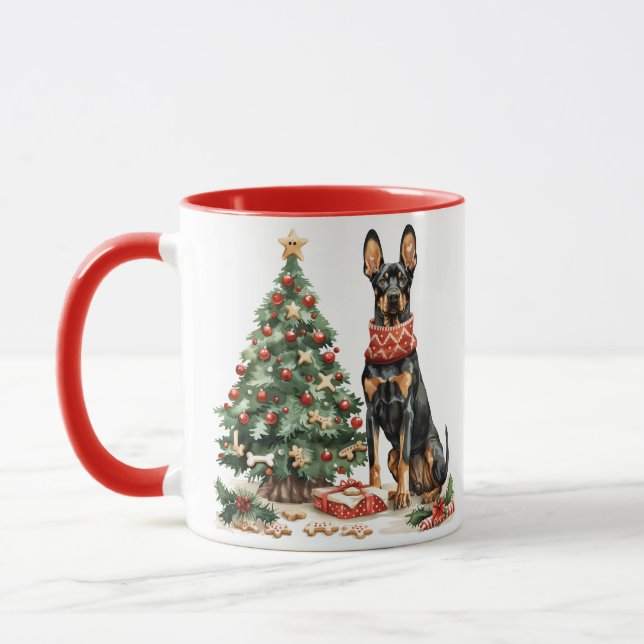Christmas Dobermann Hunde Tasse (Links)