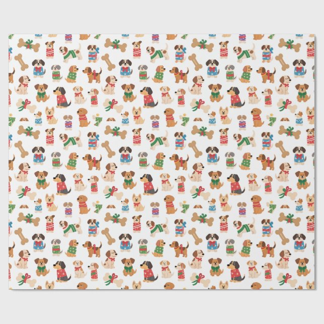 Christmas Dog And Bone Colourful Gift Xmas Geschenkpapier (Flach)