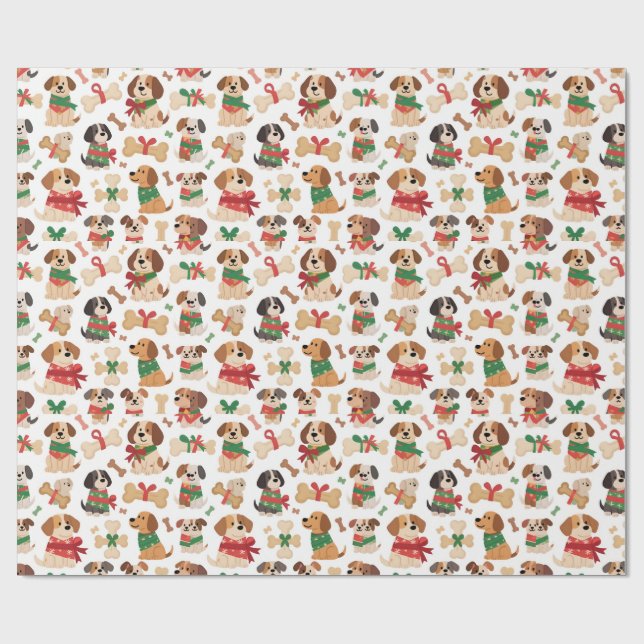 Christmas Dog And Gift Bone Colourful Xmas Geschenkpapier (Flach)