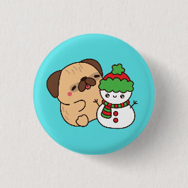 Christmas Dog and Snowman Button
