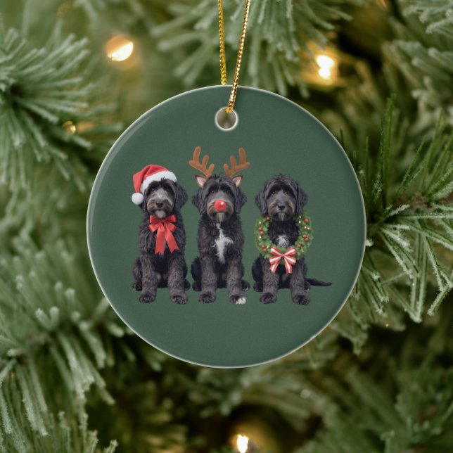 Christmas Dog Black Goldendoodle Doodle Mom Winter Keramik Ornament (Baum)