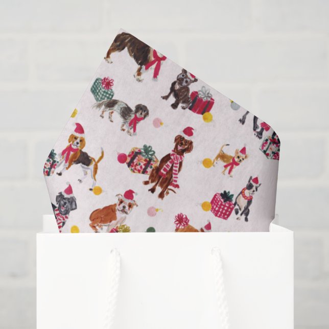 CHRISTMAS DOG CUTENESS CREAM SEIDENPAPIER (Geschenktüte)
