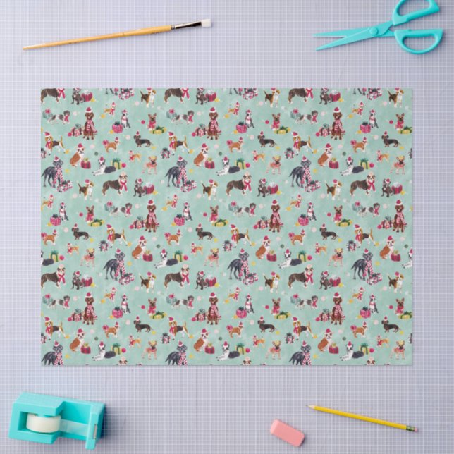CHRISTMAS DOG CUTENESS MINT SEIDENPAPIER (Basteln)