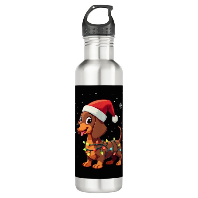 Christmas Dog Dachshund Santa Xmas Wiener 3 Edelstahlflasche (Vorderseite)