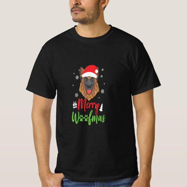 Christmas Dog German Shepherd Merry Woofmas Gift T-Shirt (Vorderseite)