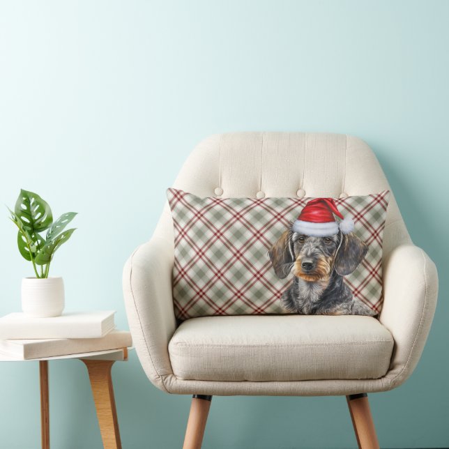 Christmas Dog Lover Wire Coated Dachshund Plaid Lendenkissen (Stuhl )