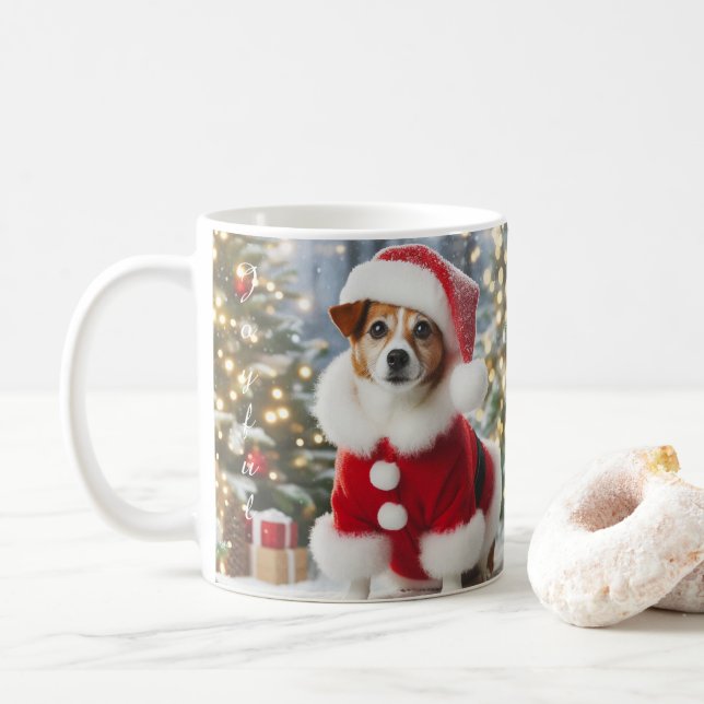 Christmas Dog Mug – Cute Pup with Santa Hat (Avec donut)