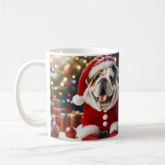 Christmas Dog Mug – Cute Pup with Santa Hat (Gauche)