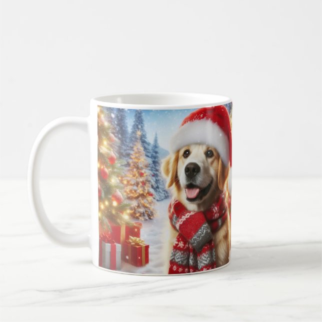Christmas Dog Mug – Cute Pup with Santa Hat (Gauche)