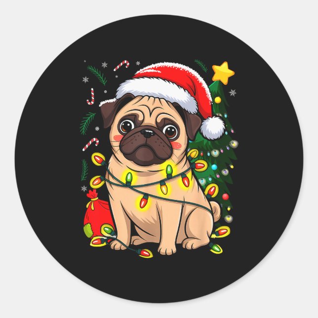 Christmas Dog Santa Clause Pug Puppy X-mas  Runder Aufkleber (Vorderseite)