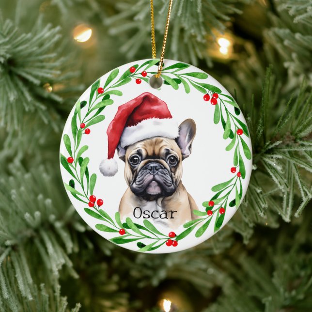 Christmas Dog Tan Frenchie French Bulldog Keramik Ornament (Baum)