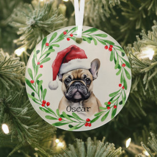 Christmas Dog Tan Frenchie French Bulldog Ornament Aus Glas