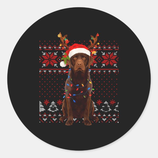 Christmas Dog With Hat And Lights - Funny Holiday  Runder Aufkleber (Vorderseite)