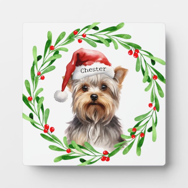 Christmas Dog Yorkie Yorkshire Terrier Holidays Fotoplatte (Vorderseite)
