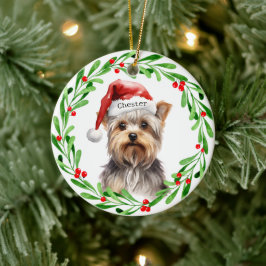 Christmas Dog Yorkie Yorkshire Terrier Holidays Keramik Ornament