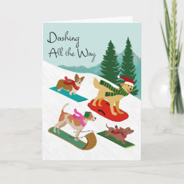 Christmas Dogs Sledding Dashing All the Way Karte