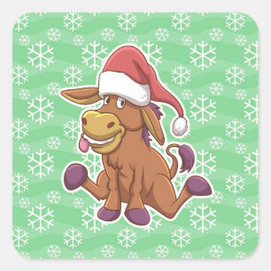 Christmas Donkey Cartoon Quadratischer Aufkleber