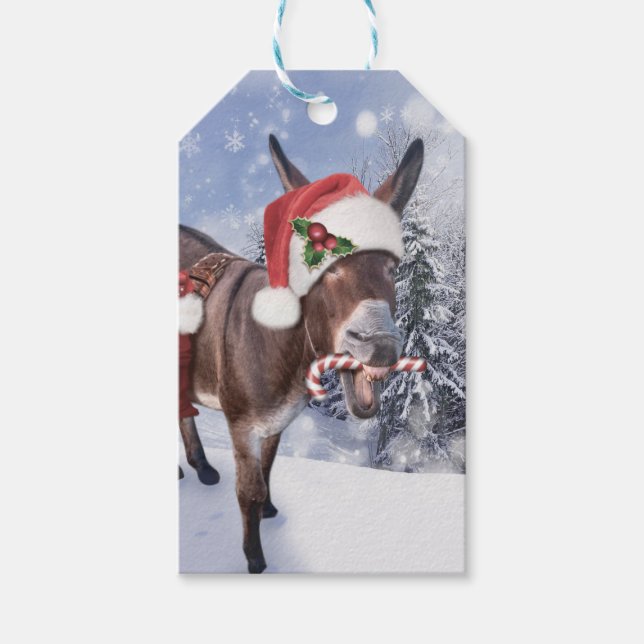 Christmas donkey with funny red hat geschenkanhänger (Vorderseite)